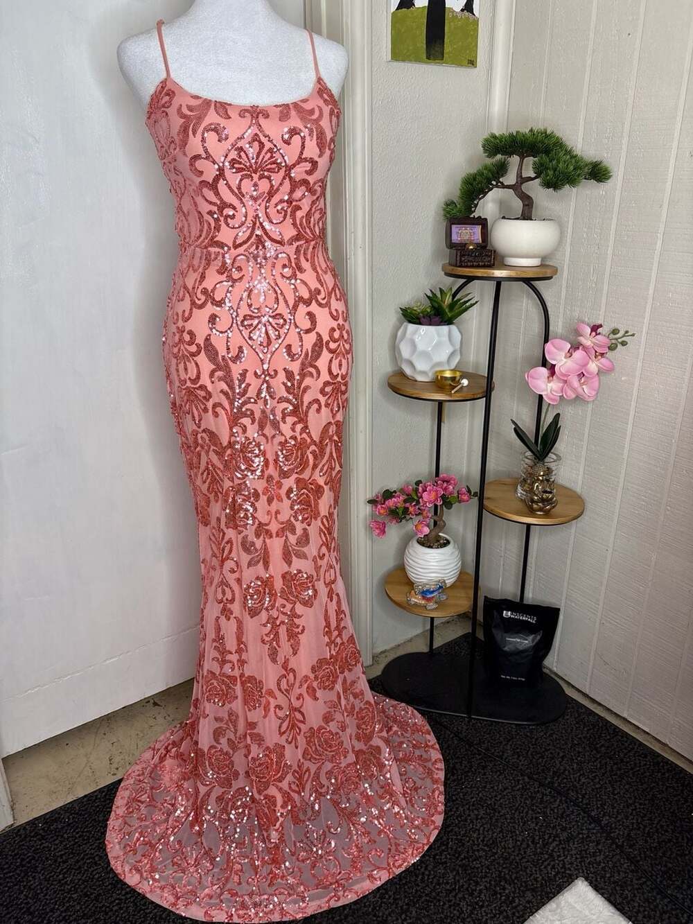 Windsor Coral Sequin Mermaid Gown